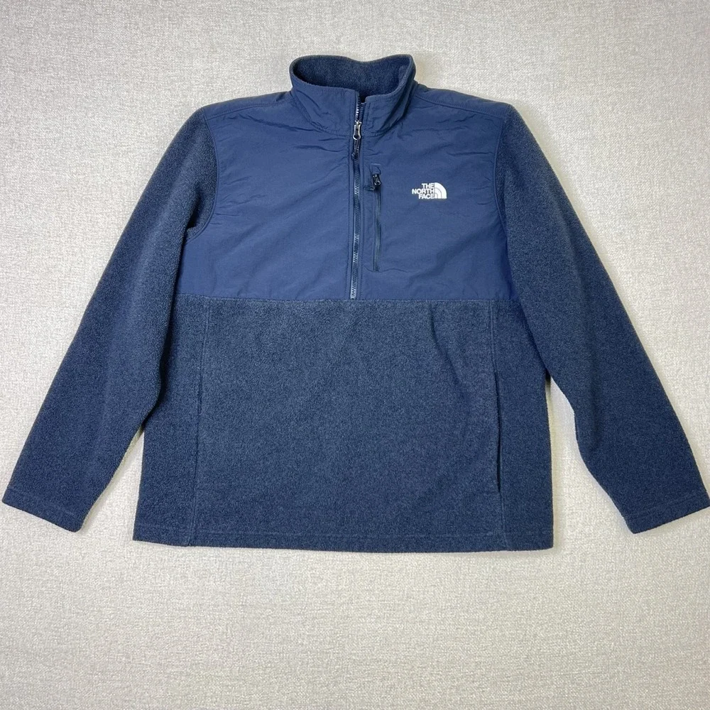 The North Face Denali Half Zip Fleece Jacket Navy Blue Half Zip Pocket Men's XL